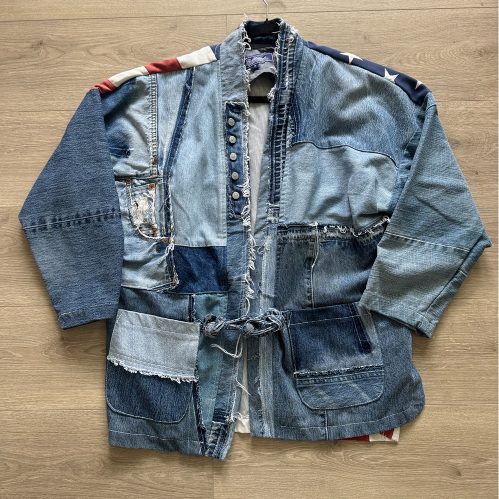 First Edition Vintage Blue Denim Jacket with Frayed Edges Size Medium - Picture 4 of 15